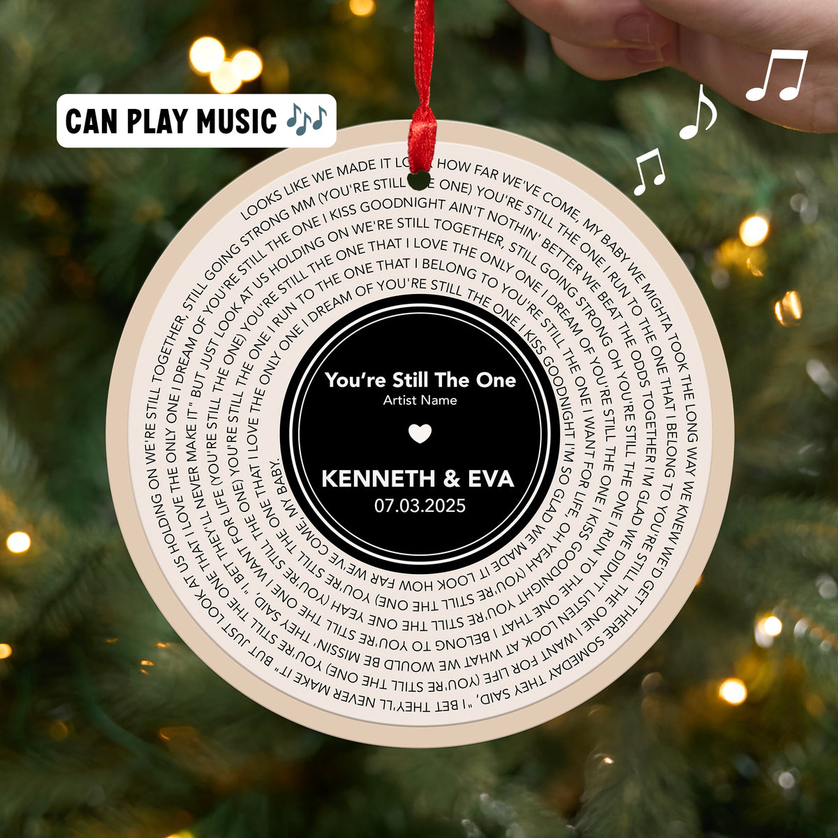 Personalized Music Playing Ornament with Vinyl Record Design
