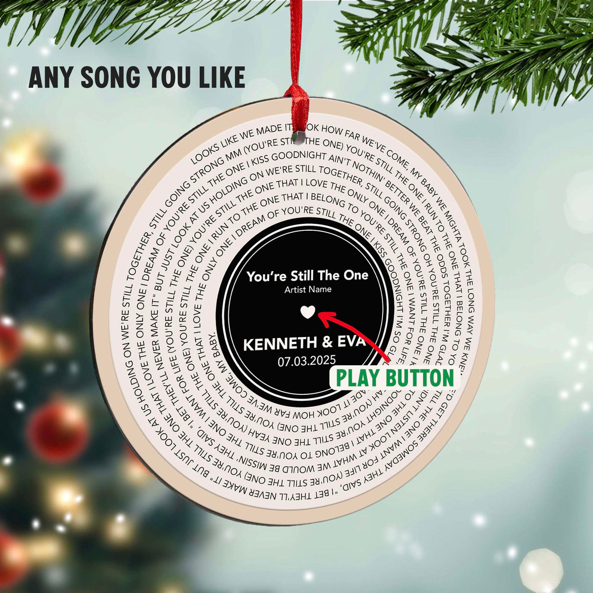 Personalized Music Playing Ornament with Vinyl Record Design