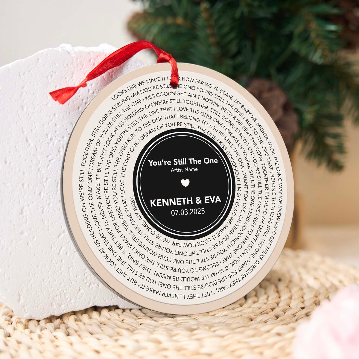 Personalized Music Playing Ornament with Vinyl Record Design