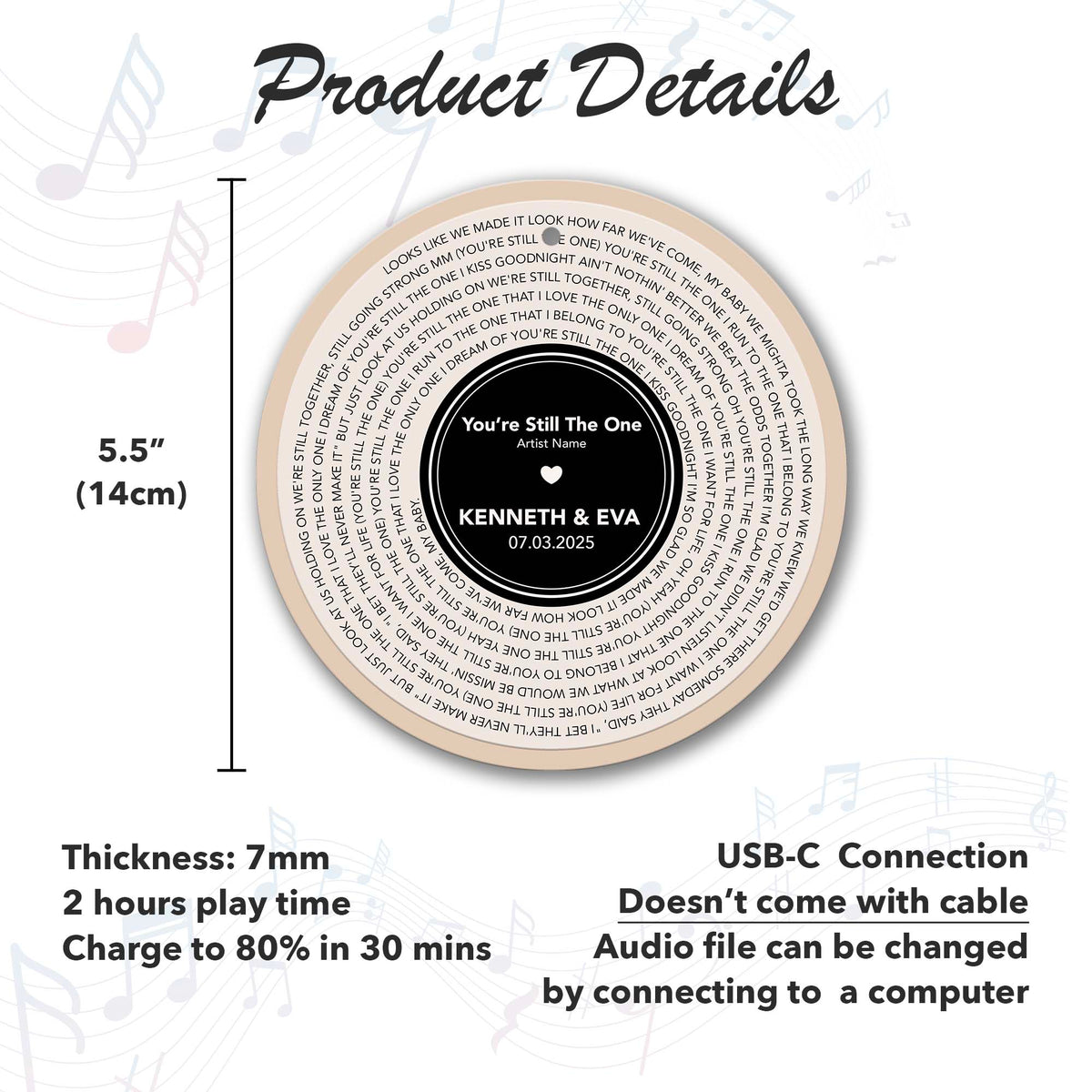 Personalized Music Playing Ornament with Vinyl Record Design