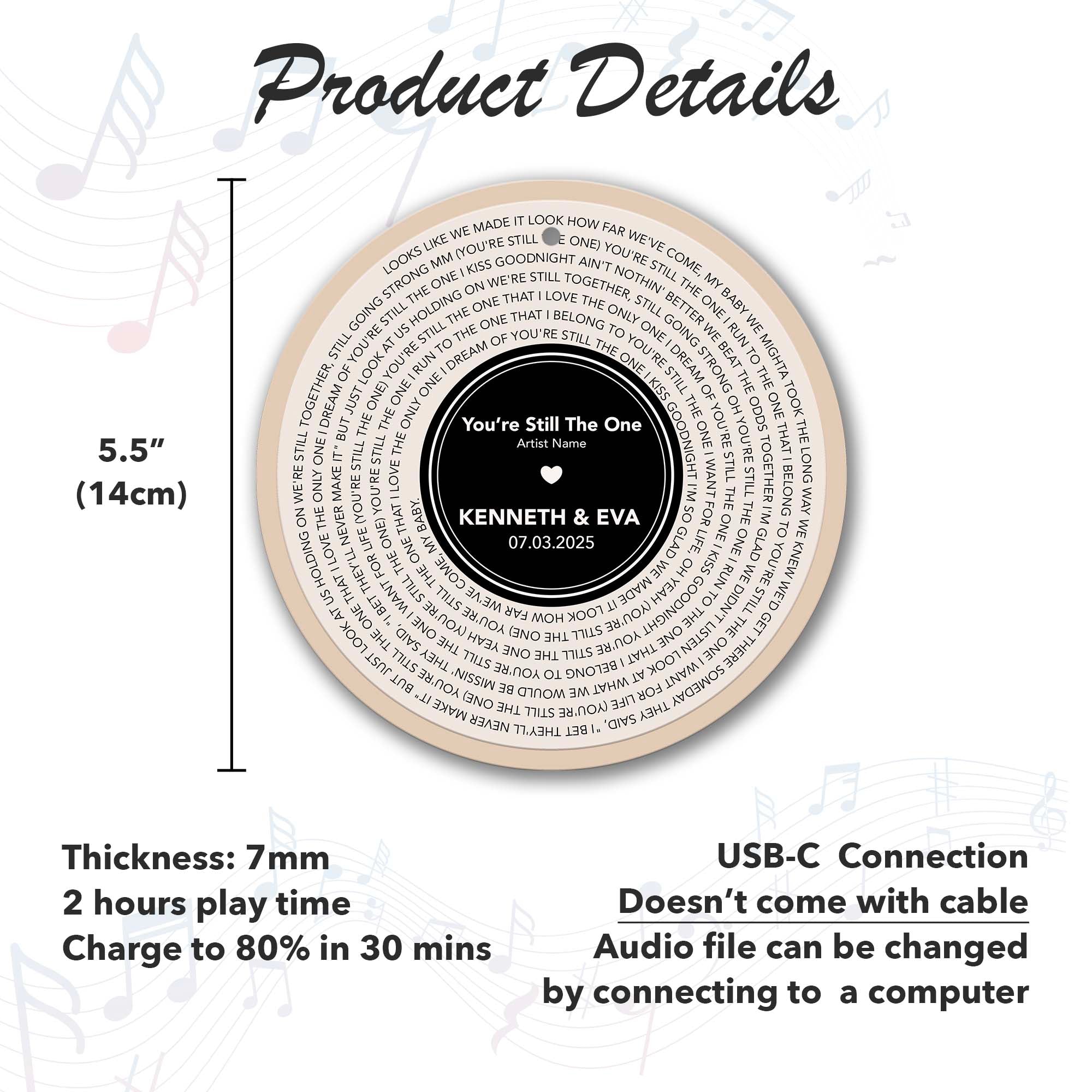 Personalized Music Playing Ornament with Vinyl Record Design