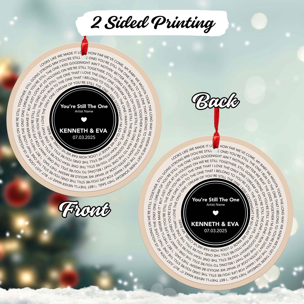 Personalized Music Playing Ornament with Vinyl Record Design