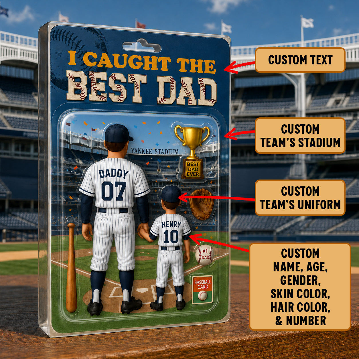 I Caught the Best Dad Baseball Acrylic Plaque, Trading Card Style Custom Action Figure Plaque, Custom Acrylic Block, Father's Day Dad Gift