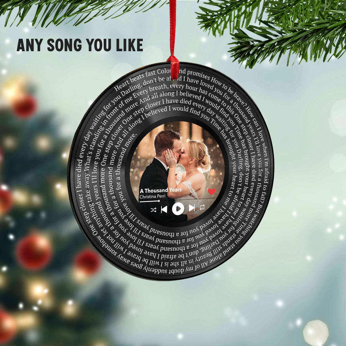 Personalized Music Playing Ornament with Vinyl Record Design