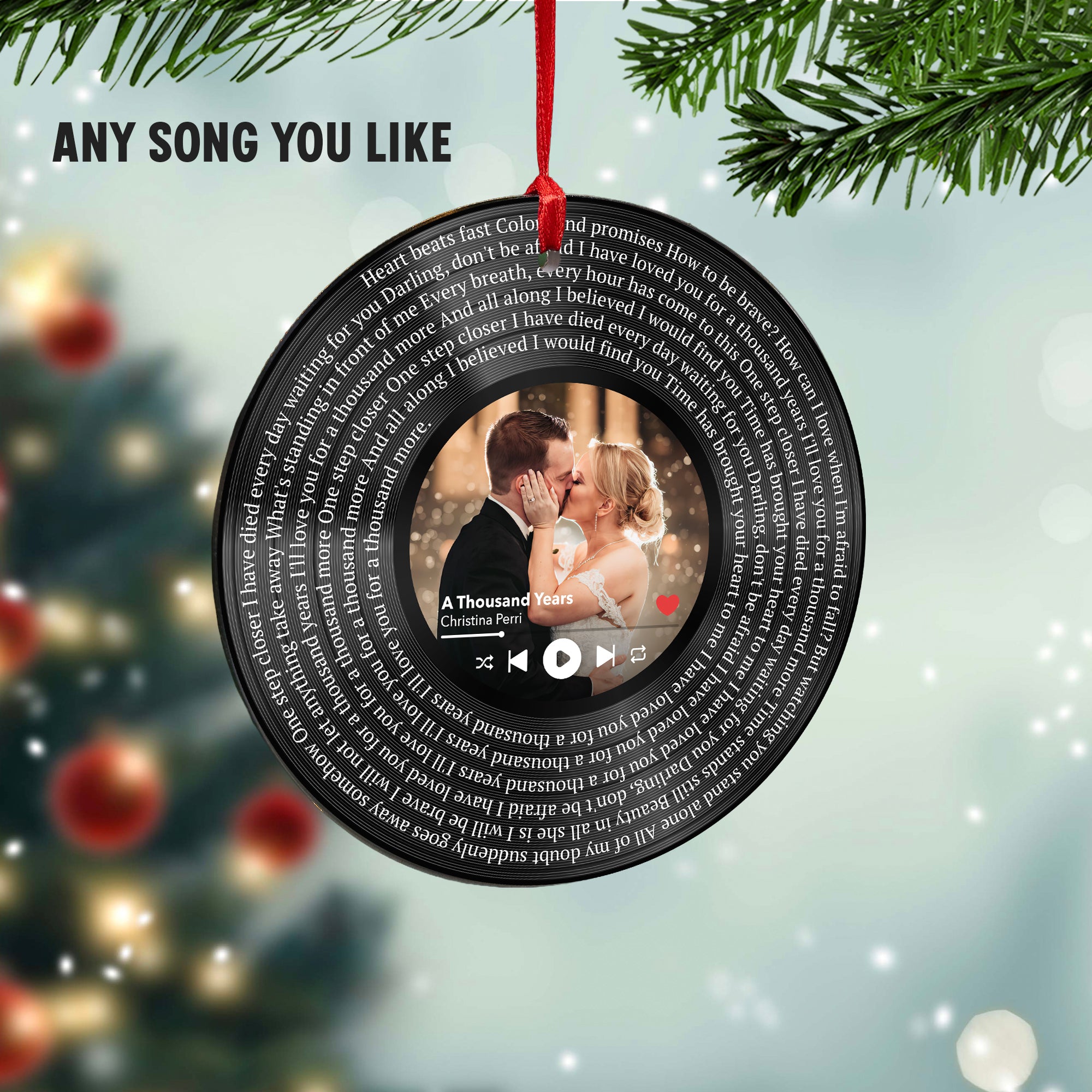 Personalized Music Playing Ornament with Vinyl Record Design