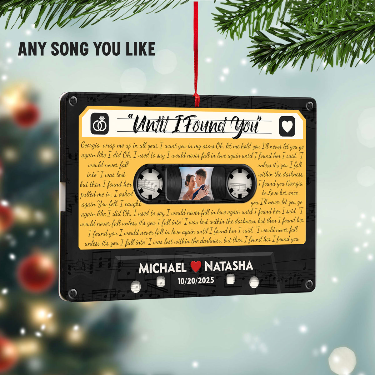 Personalized Music Playing Ornament with Cassette Tape Design