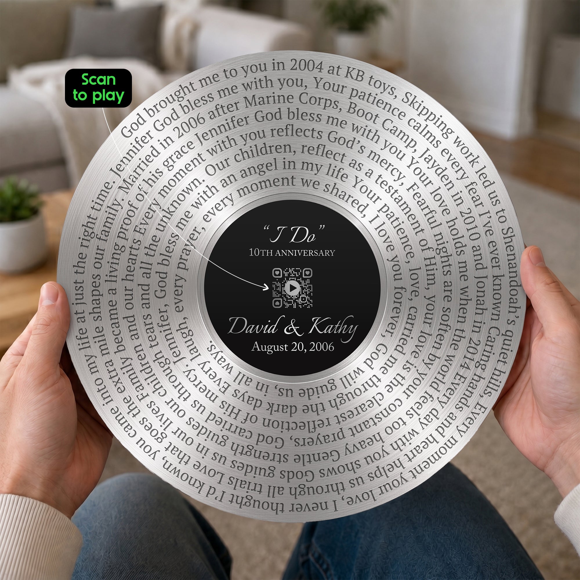 Custom Song Lyrics Aluminium Record With Scan To Play Feature