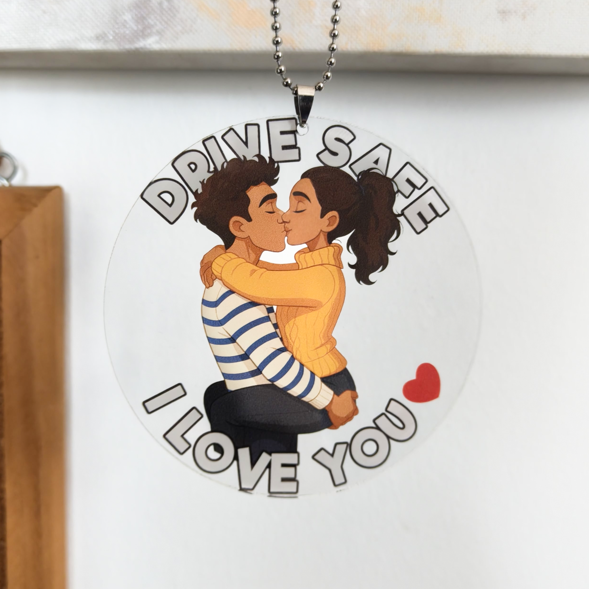 Custom-Drawn Couple Car Ornament