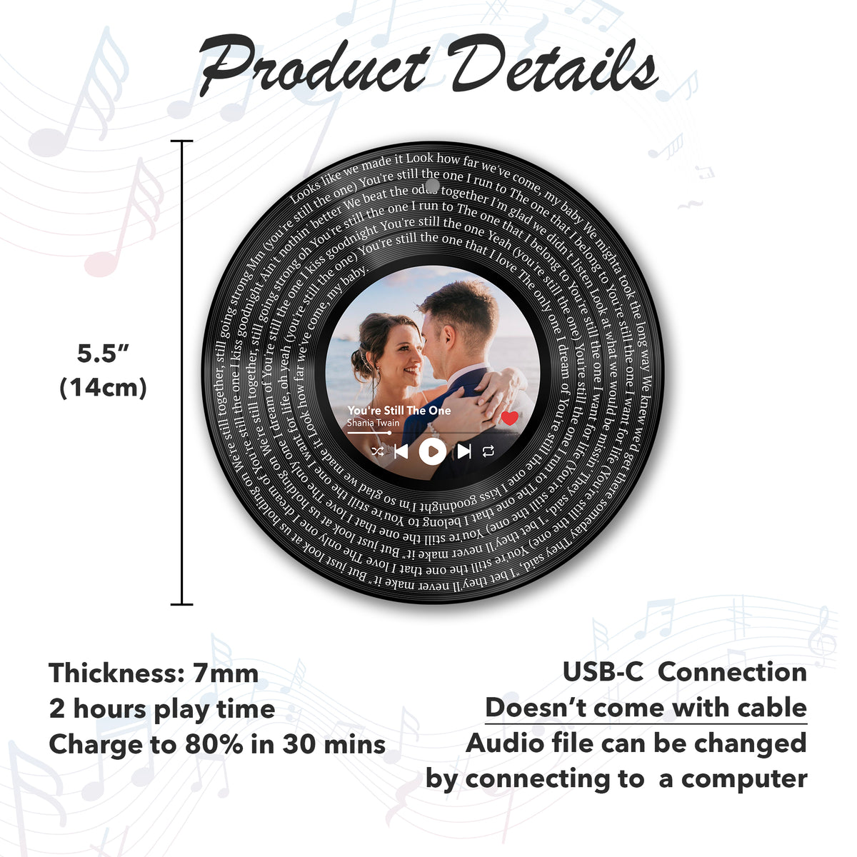 Personalized Music Playing Ornament with Vinyl Record Design