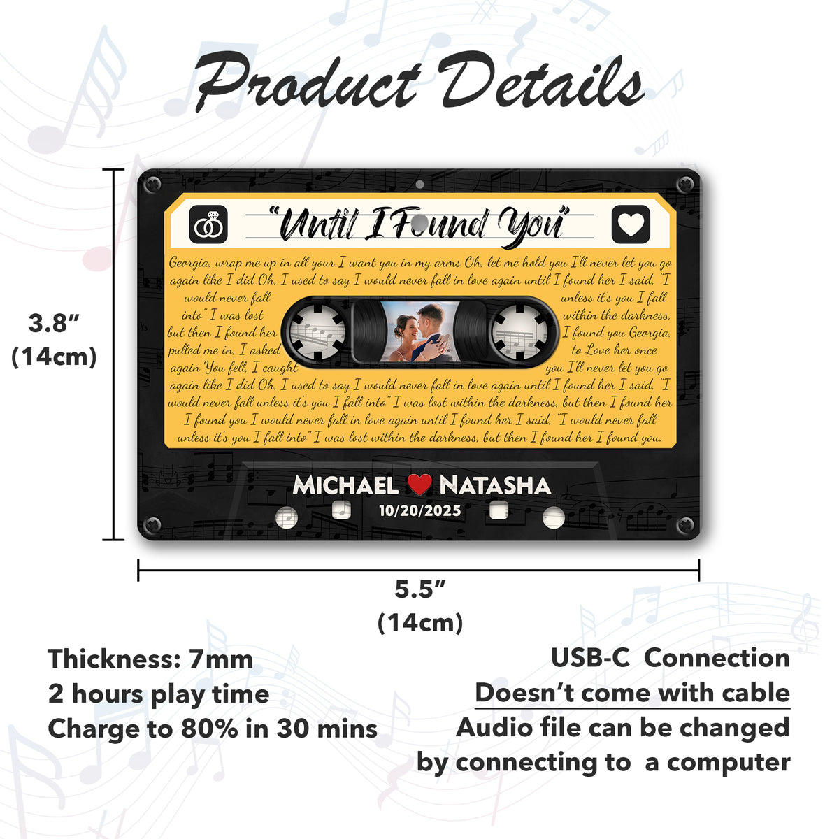 Personalized Music Playing Ornament with Cassette Tape Design