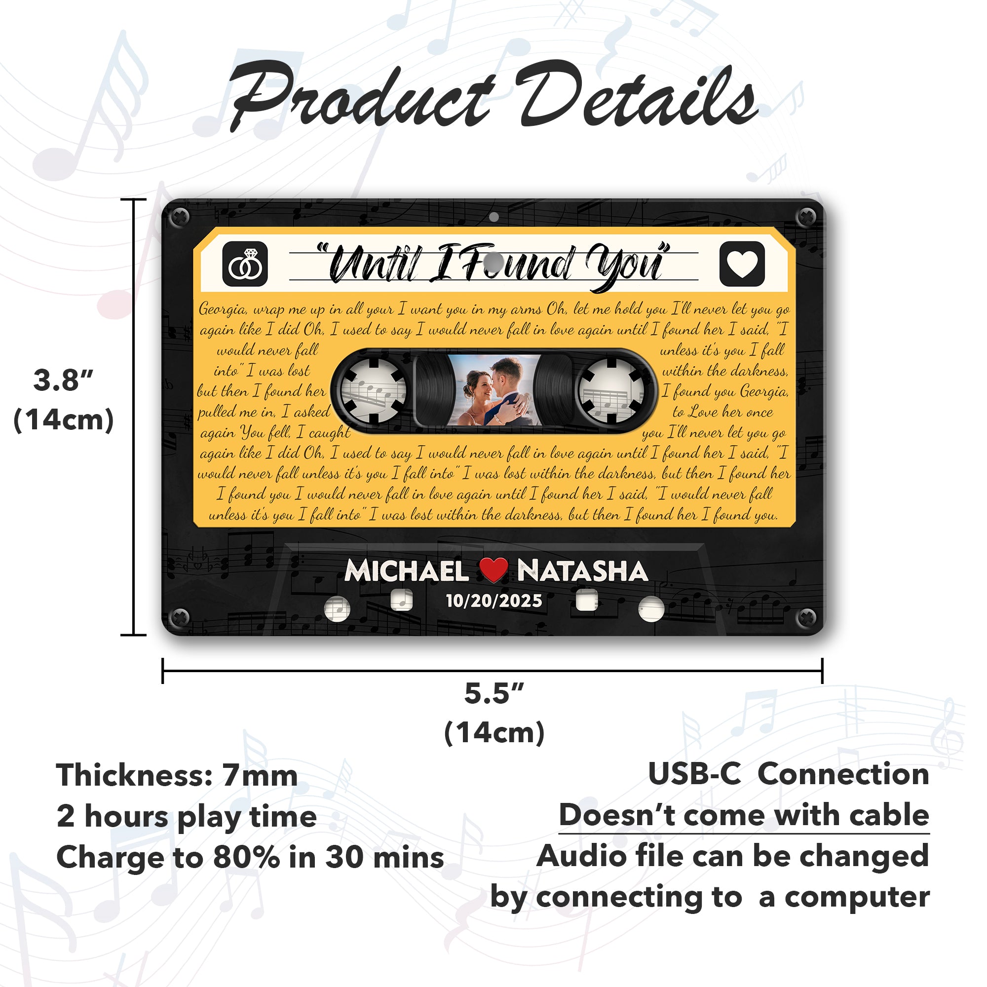 Personalized Music Playing Ornament with Cassette Tape Design