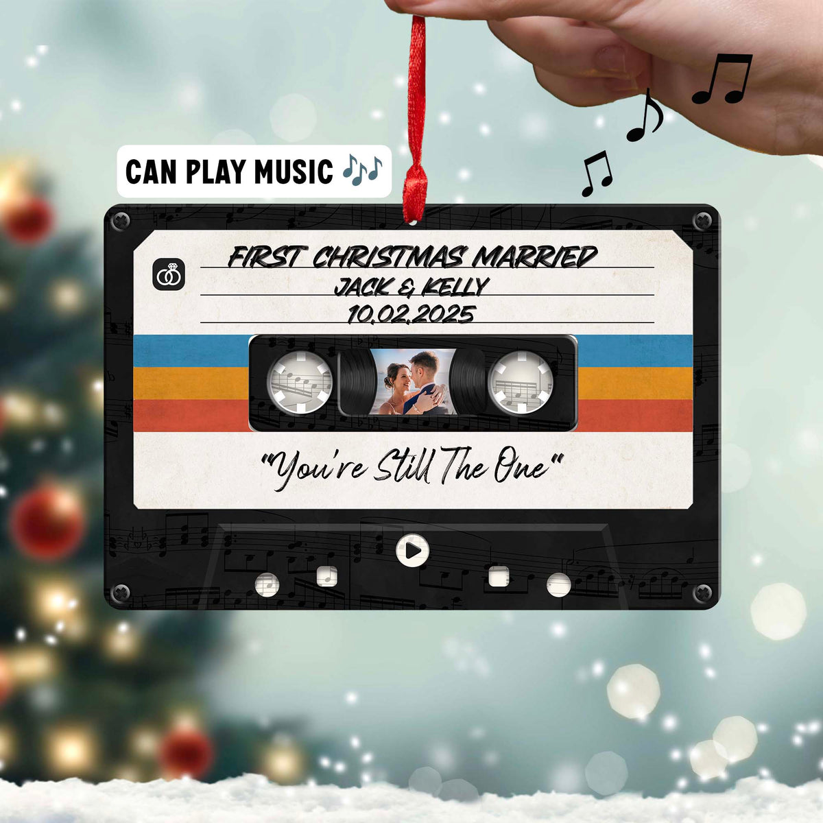 Personalized Music Playing Ornament with Cassette Tape Design