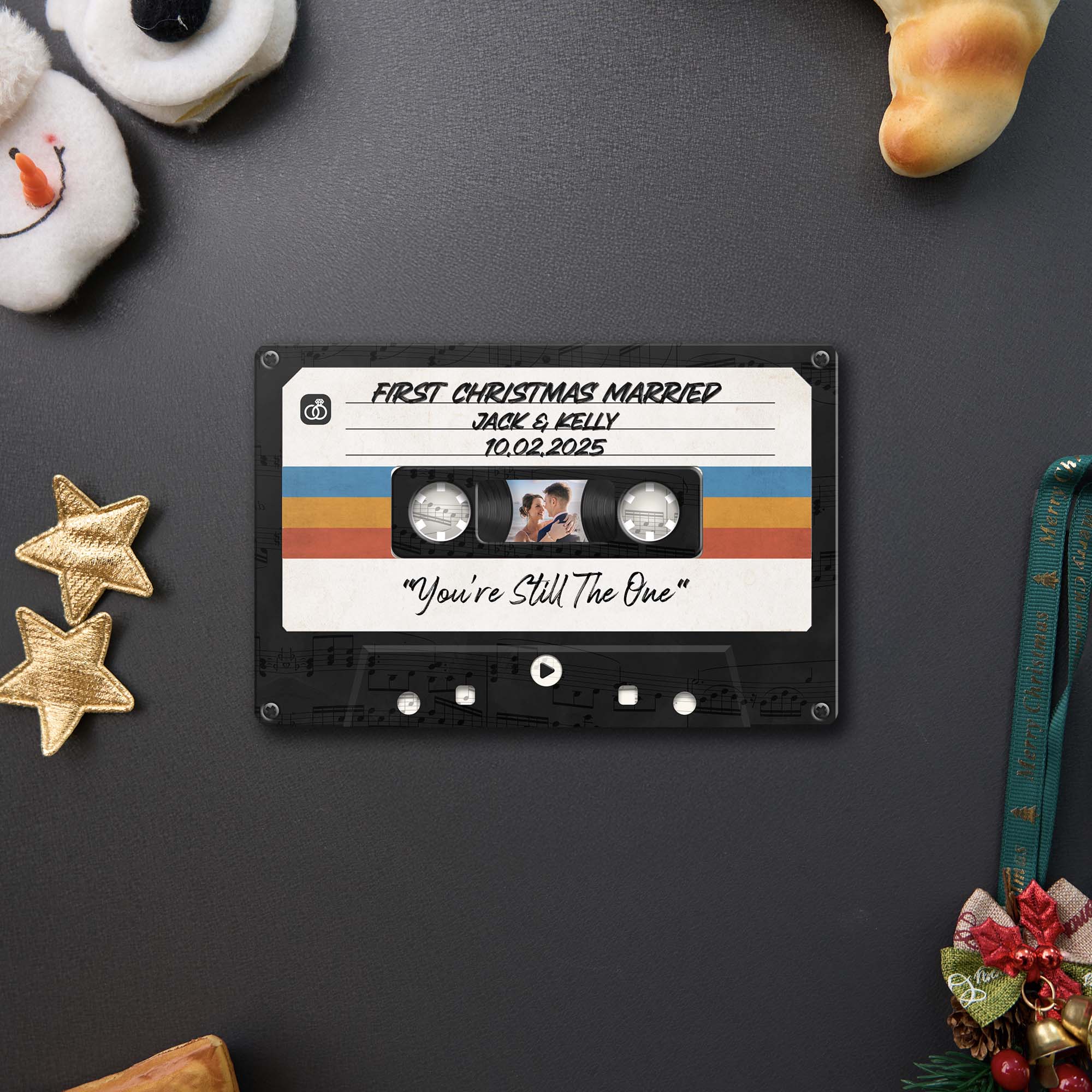 Personalized Music Playing Ornament with Cassette Tape Design