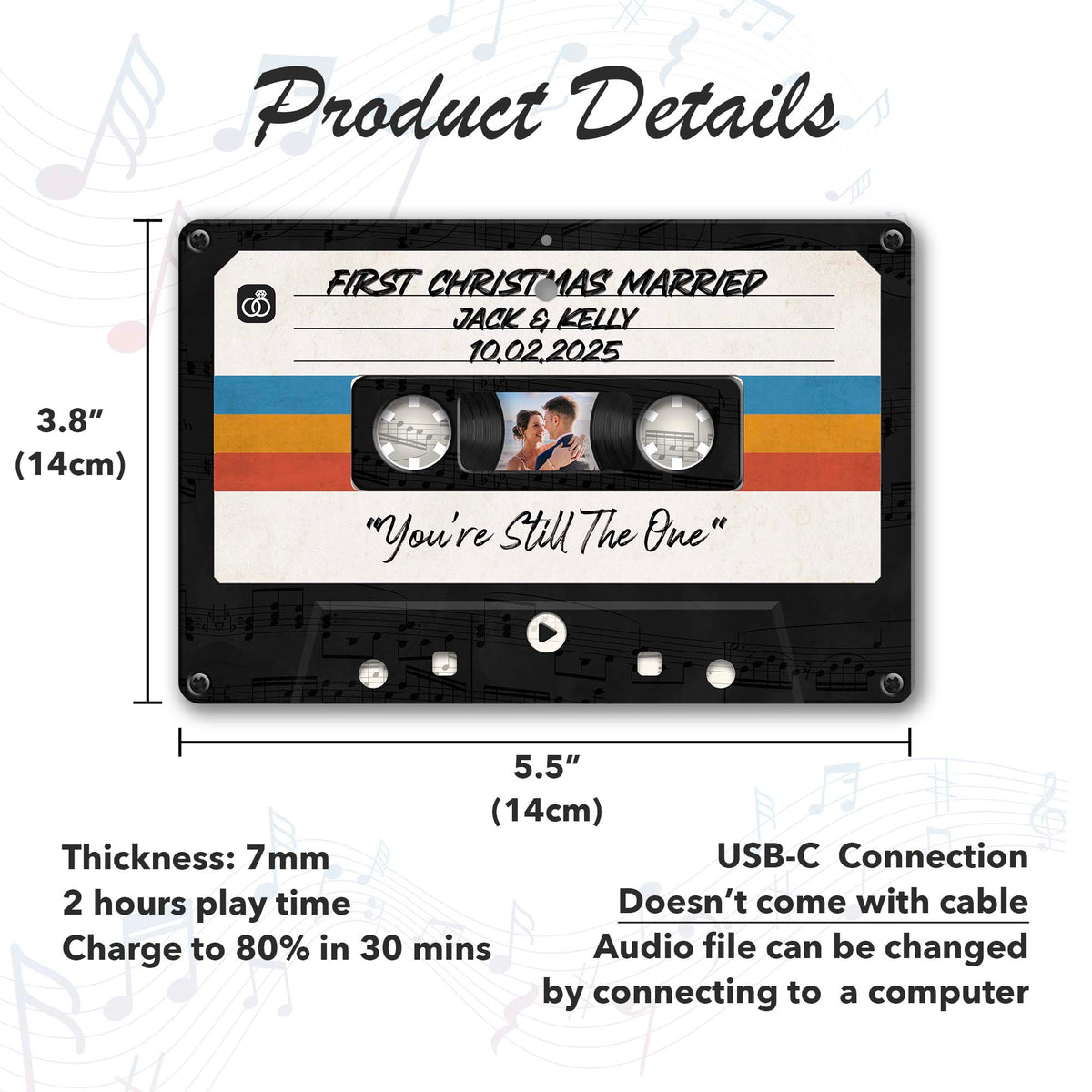 Personalized Music Playing Ornament with Cassette Tape Design