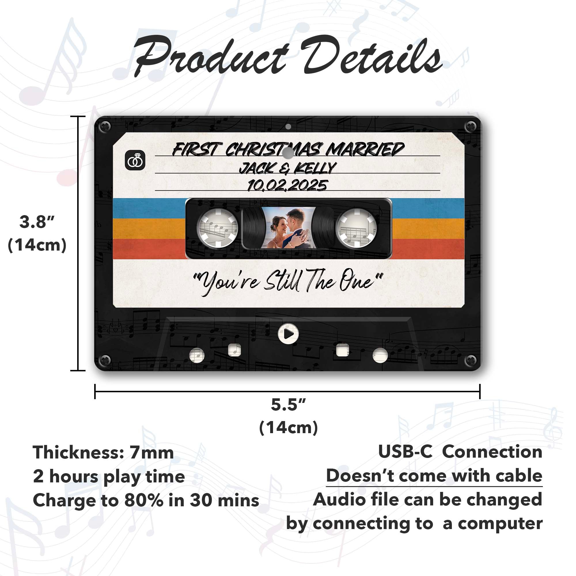 Personalized Music Playing Ornament with Cassette Tape Design